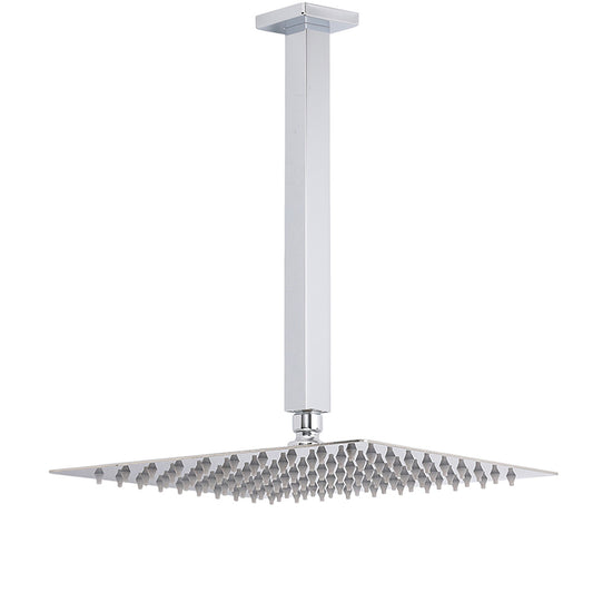 WELS 12" Rainfall Shower Head 300mm Ceiling Dropper Extension Arm Chrome Square Set