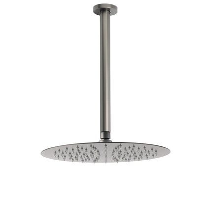WELS Gun Metal Round 12" SUS Rainfall Shower Head 300mm Ceiling Dropper Arm Set