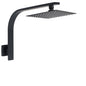 Matt Black 8" Square Thin Rain Shower Head Brass Gooseneck Wall Arm Watermark
