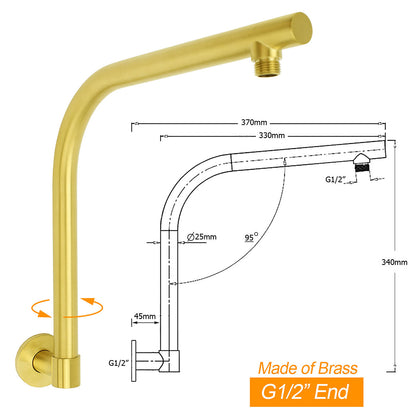 Brushed Gold Round 10 Inch Rain Shower Head Swivel Brass Gooseneck Wall Arm Set