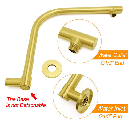 Brushed Gold Round 10 Inch Rain Shower Head Swivel Brass Gooseneck Wall Arm Set