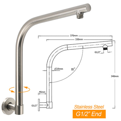 Brushed Nickel 10" Round Rainfall Shower Head 360°Swivel Gooseneck Wall Arm Set