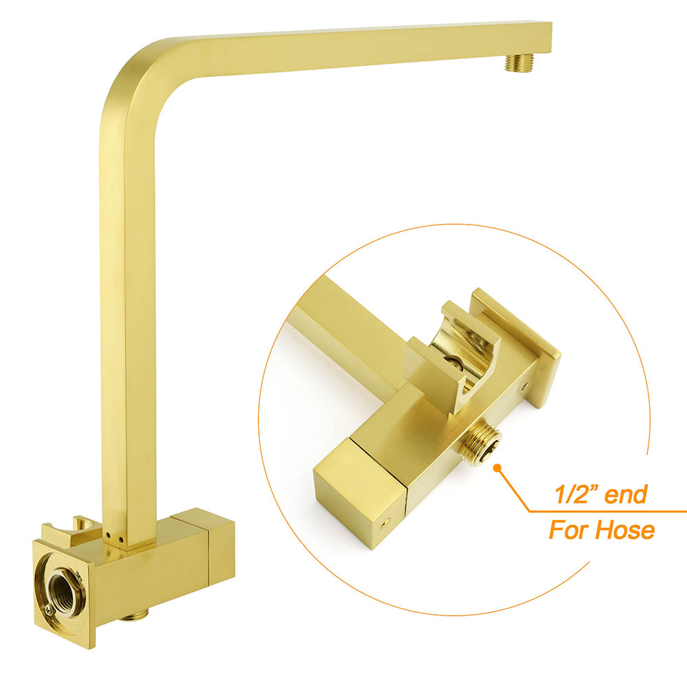 Brushed Gold Twin Shower 10" Rain Head Handheld Diverter Wall Arm Set Square Taps