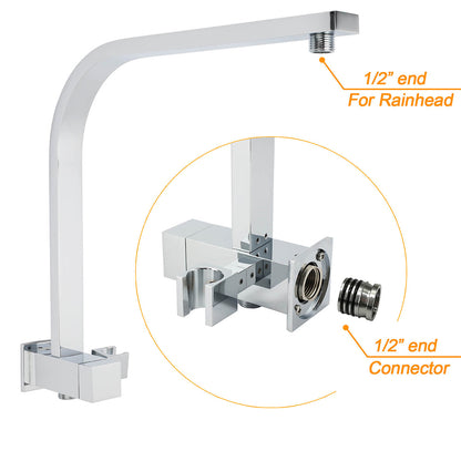 WELS Dual 10" Square Rain Shower Head Handheld Spray Diverter Wall Arm Set