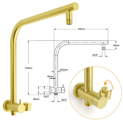 Brushed Gold Round 12" Rain Shower Head 3 Mode Handheld Diverter Wall Arm Set