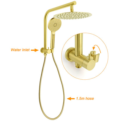 WELS Brushed Gold Large 12" Rain Shower Head 3 Mode Handheld Diverter Twin Taps Combo