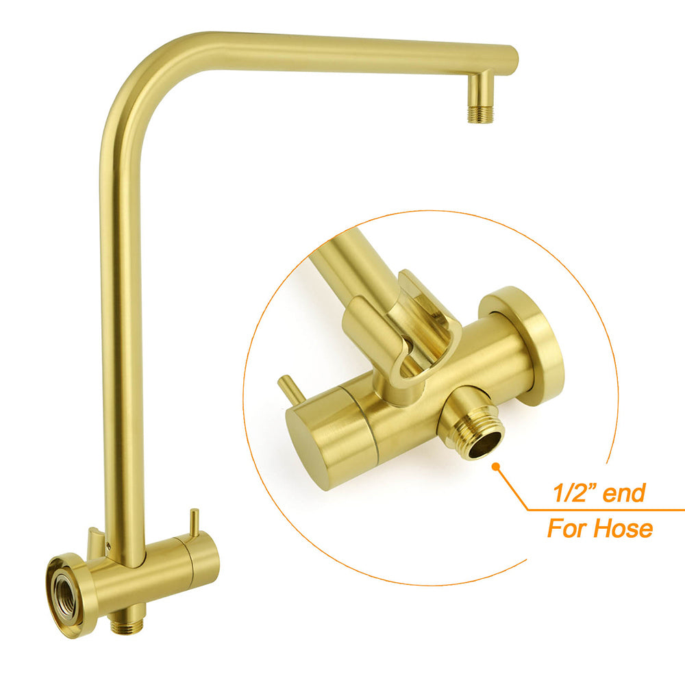 WELS Brushed Gold Large 12" Rain Shower Head 3 Mode Handheld Diverter Twin Taps Combo