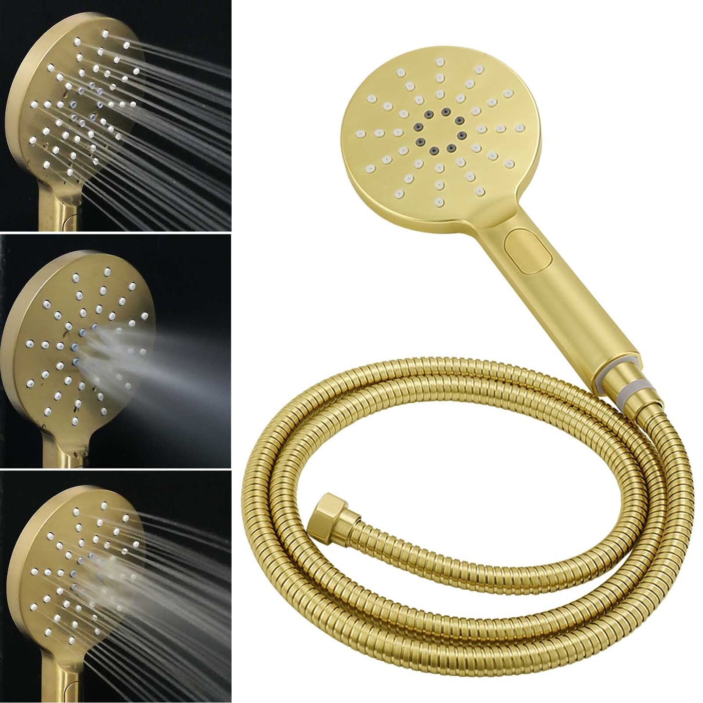 WELS Brushed Gold Large 12" Rain Shower Head 3 Mode Handheld Diverter Twin Taps Combo