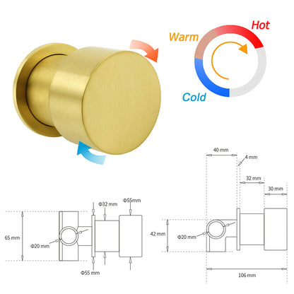 Brushed Gold 2in1 Round 12" Rain Shower Head 3 Mode Handheld Diverter Wall Arm Mixer Set