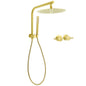 Brushed Gold Round Large 12" Rain Shower Head One Spray Handheld Rose Gooseneck Arm Twin Taps Set