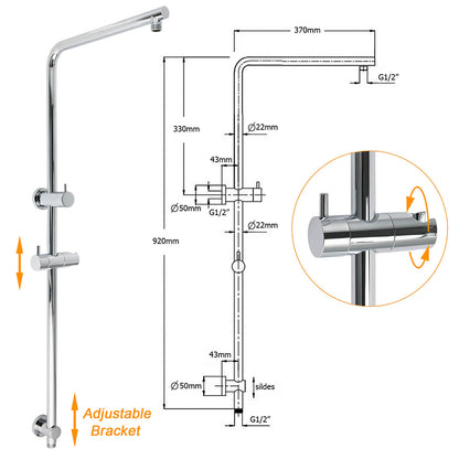 250mm Rain Shower Head Round Handheld Sliding Rail Diverter Arm 2in1 Set Chrome