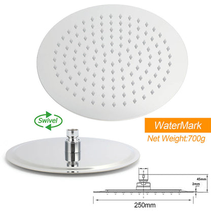 250mm Rain Shower Head Round Handheld Sliding Rail Diverter Arm 2in1 Set Chrome