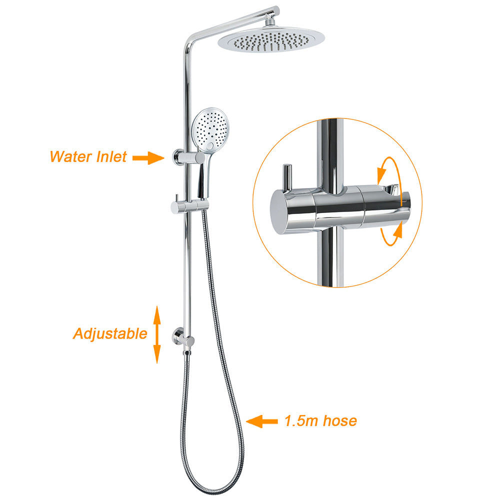 Chrome 9" Plastic Rain Shower Head 3 Modes Handheld Rose Slide Rail Diverter Mixer Set