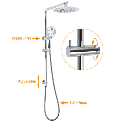 Chrome 9" Plastic Rain Shower Head 3 Modes Handheld Rose Slide Rail Diverter Mixer Set