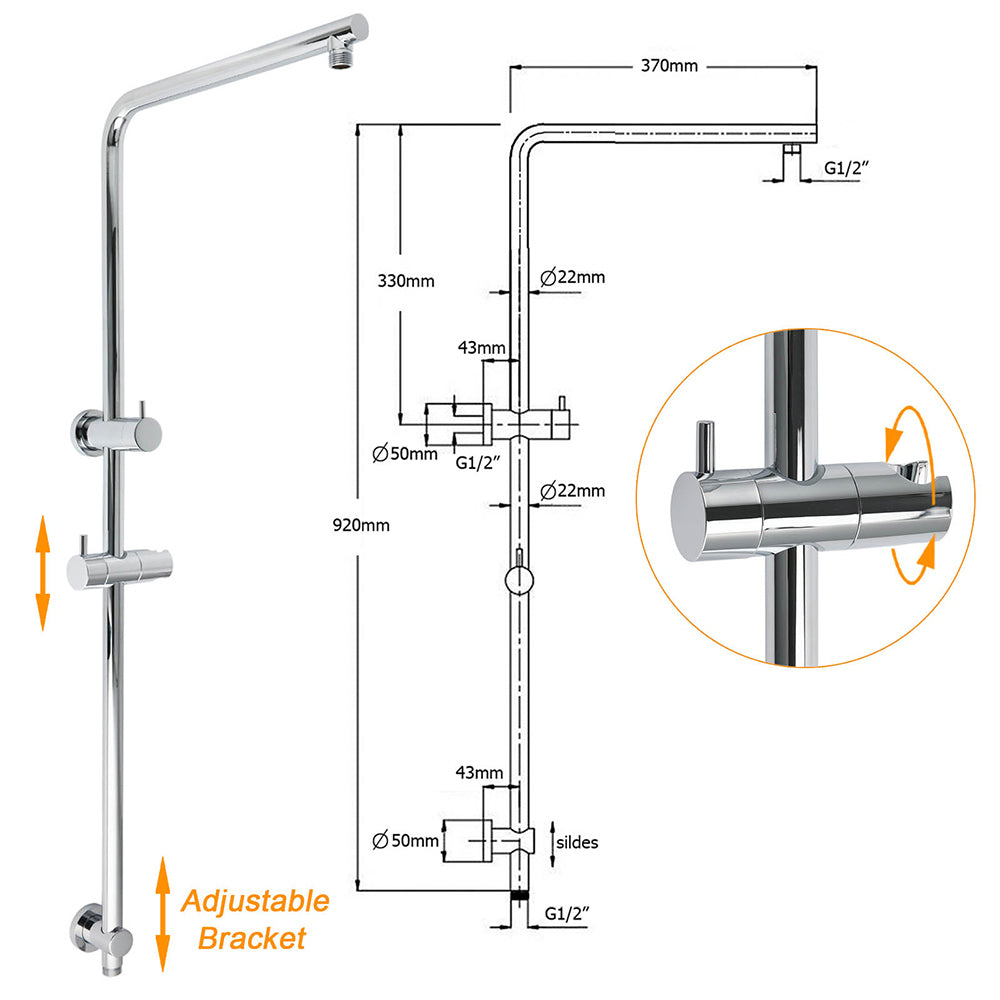 WELS Chrome Round 9" Rain Shower Head 5 Modes Massage Handheld Sliding Rail Set