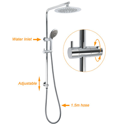 WELS Chrome Round 9" Rain Shower Head 5 Modes Massage Handheld Sliding Rail Set Twin Taps