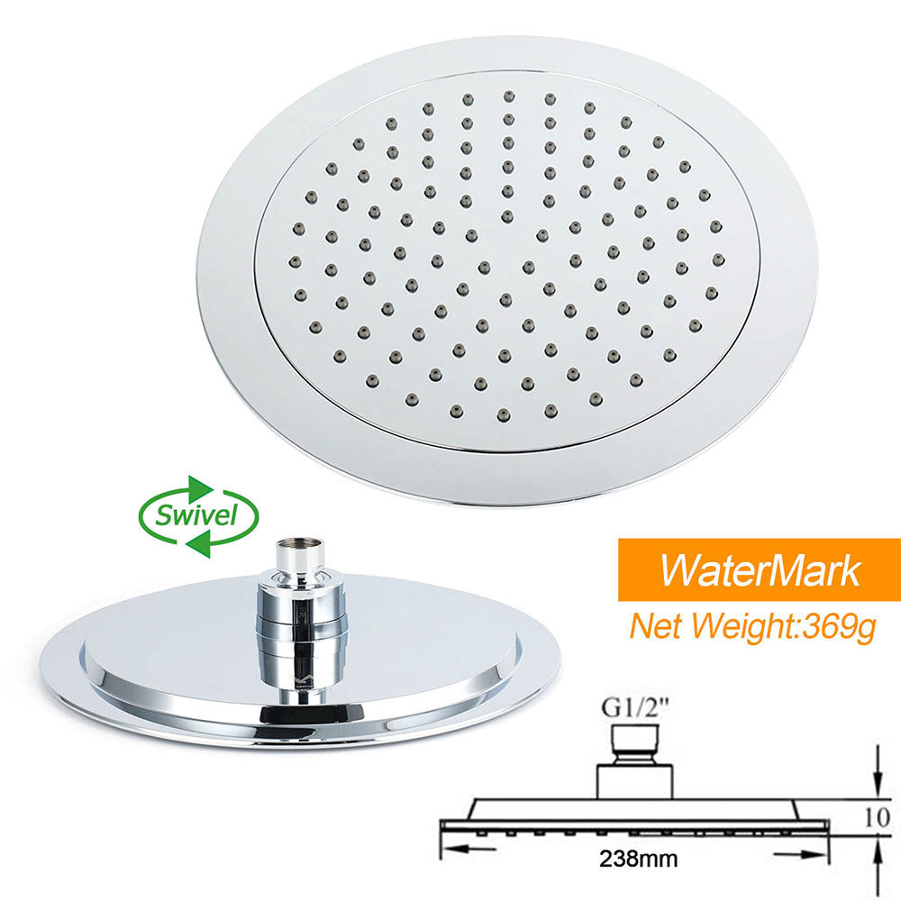WELS Chrome Round 9" Rain Shower Head 5 Modes Massage Handheld Sliding Rail Set Twin Taps