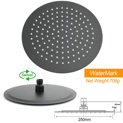 WELS Matt Black 10" Shower Rain Head Handheld Silde Wall Arm Rail Dual Set Twin Taps
