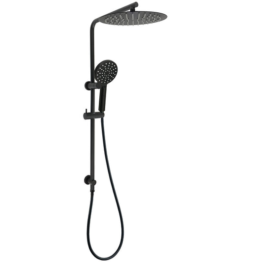 Matt Black Dual Shower 12" Large Shower Rain Head + Handheld Silde Wall Rail Set