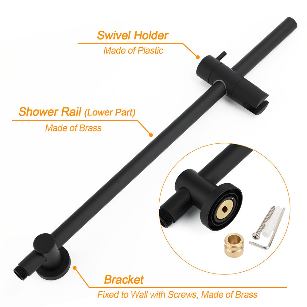 WELS Matt Black Dual Shower 12" Large Shower Rain Head + Handheld Silde Wall Rail Mixer Set