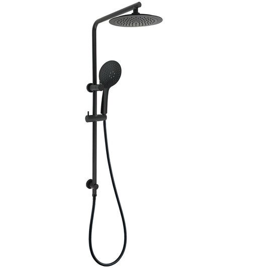 Matt Black Round 9" Rainfall Head Handheld Sliding Rail Wall Arm Dual Shower Set