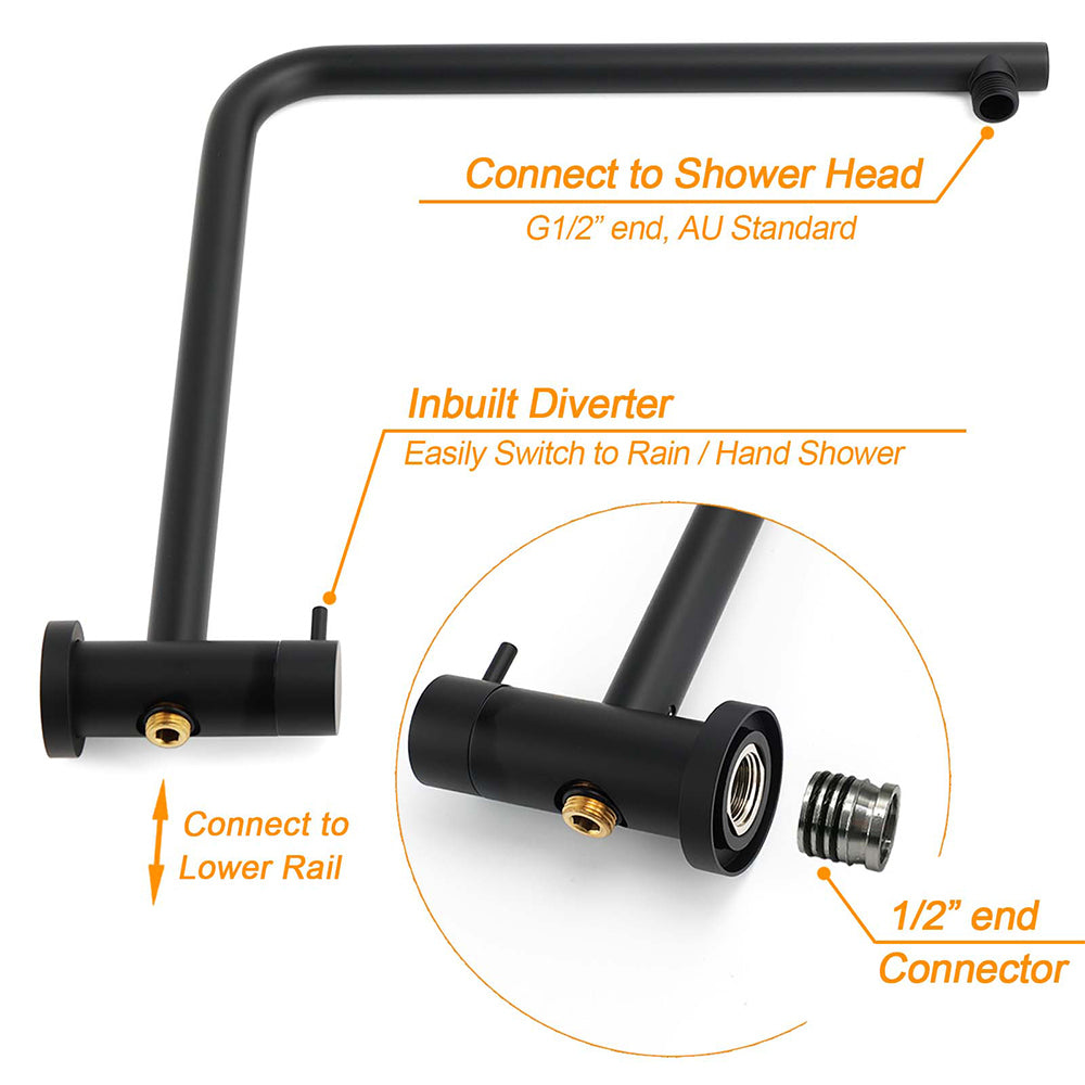 Matt Black Round 9" Rainfall Head Handheld Sliding Rail Wall Arm Dual Shower Set