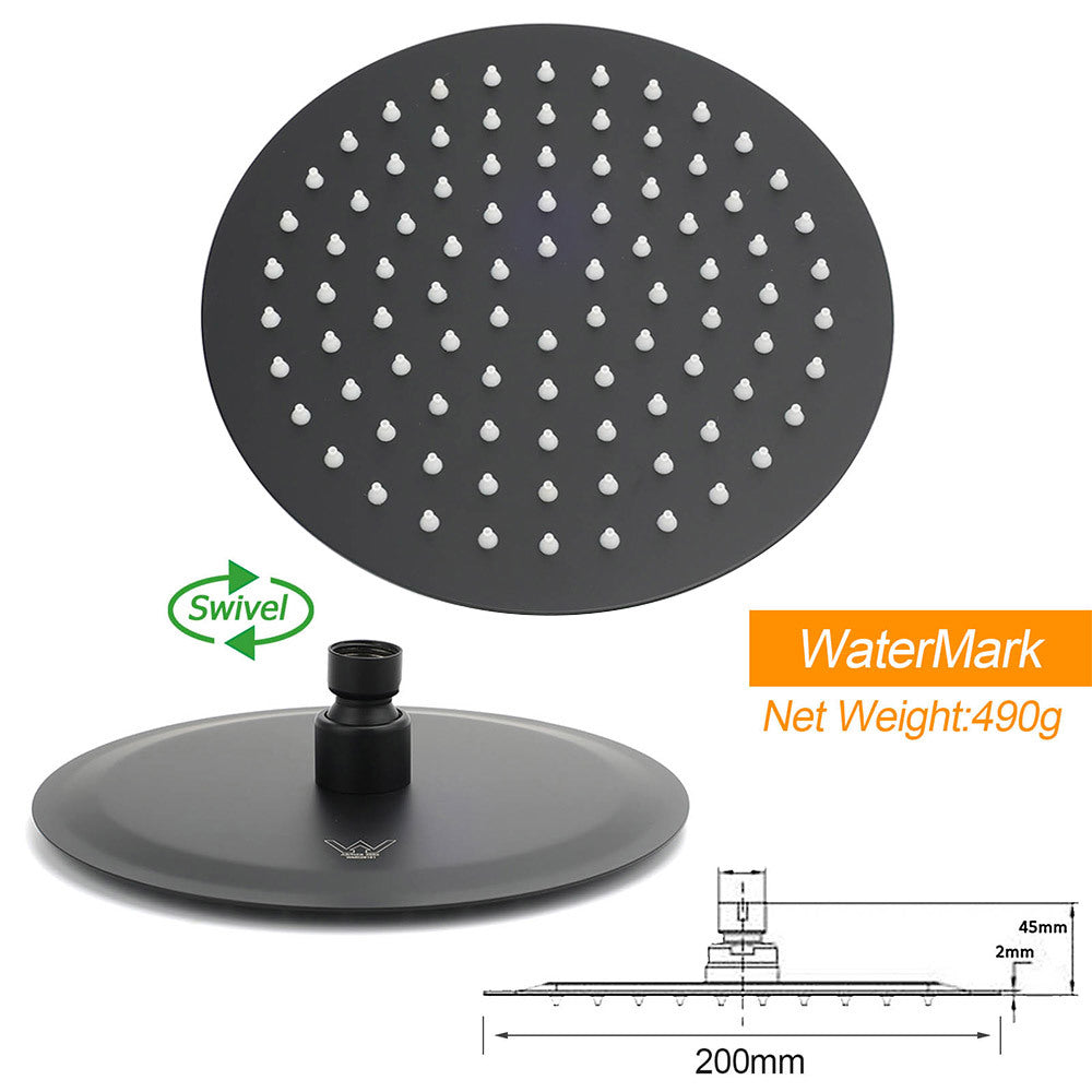 Matt Black Round 8" Rain Shower Head 3 Mode Handheld 2 in 1 Wall Arm Set