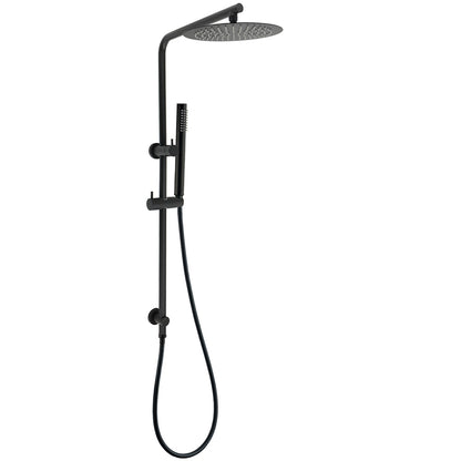 Matt Black Round 250mm Rain Shower Head Brass Handheld Slide Rail Riser Arm Set