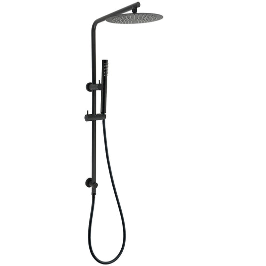 Matt Black Round 250mm Rain Shower Head Brass Handheld Slide Rail Riser Arm Set
