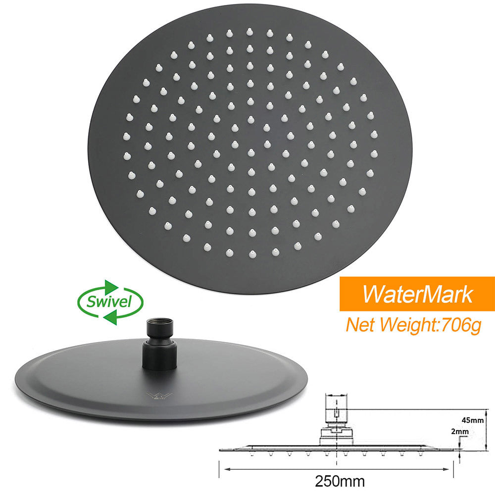 Matt Black Round 10" Rain Shower Head Brass Handheld Slide Rail Riser Arm Mixer Set