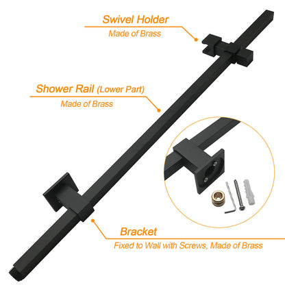 Matt Black Twin Shower Set Square 10" Rain Head 3 Modes Handheld Wall Arm Rail