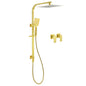 WELS Brushed Gold Square Shower 12" Large Rain Head 3 Modes Handheld Silde Rail Arm 2in1 Taps Set