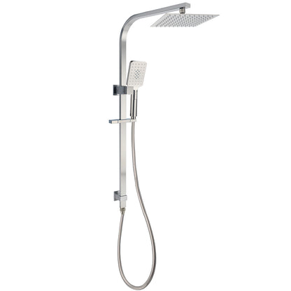 Brushed Nickel Square Twin Shower Set 8" Rain Head 3 Modes Handheld Silding Rail Arm