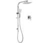 Brushed Nickel Square Twin Shower Set 8" Rain Head 3 Modes Handheld Silding Rail Mixer
