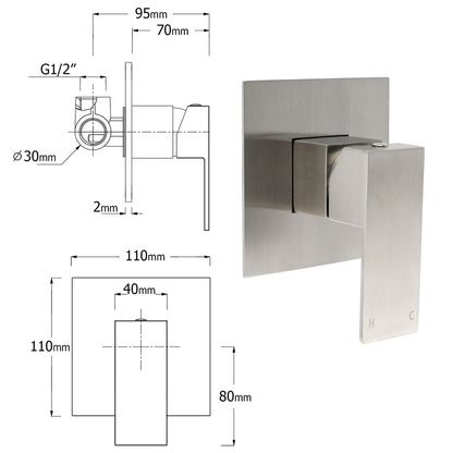 Brushed Nickel Square Twin Shower Set 8" Rain Head 3 Modes Handheld Silding Rail Mixer