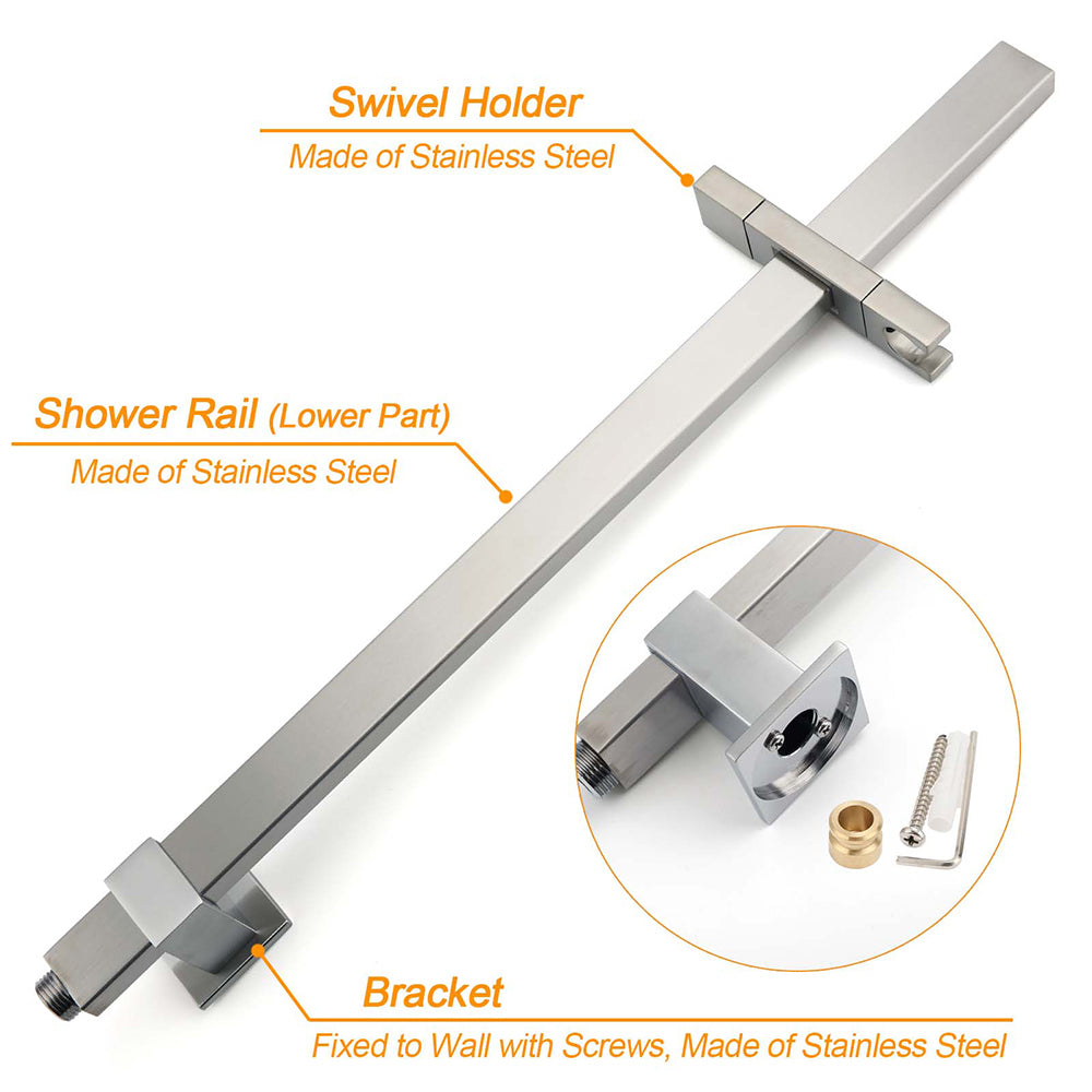 Brushed Nickel Square Twin Shower Set 8" Rain Head 3 Modes Handheld Silding Rail Mixer