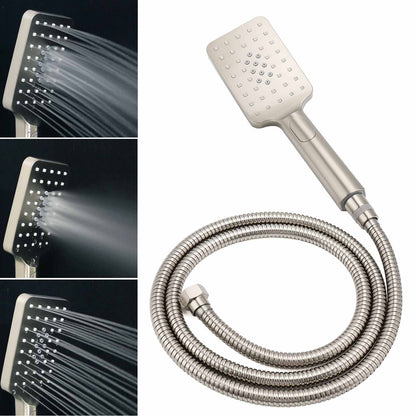 Brushed Nickel Square Twin Shower Set 8" Rain Head 3 Modes Handheld Silding Rail Mixer
