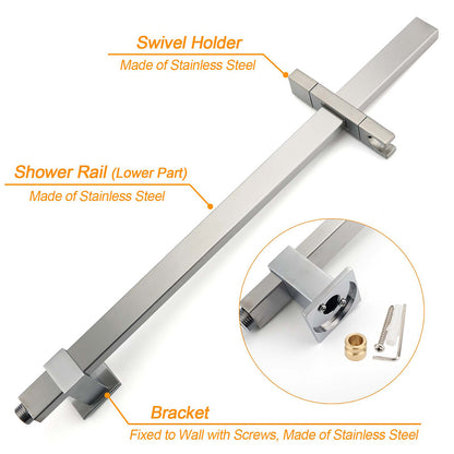 Brushed Nickel Square 2in1 Shower Set Large 12" Rain Head 3 Modes Handheld Silding Rail Arm