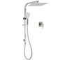 Brushed Nickel Square Twin Shower Set 12" Rain Head 3 Modes Handheld Silding Rail Wall Mixer