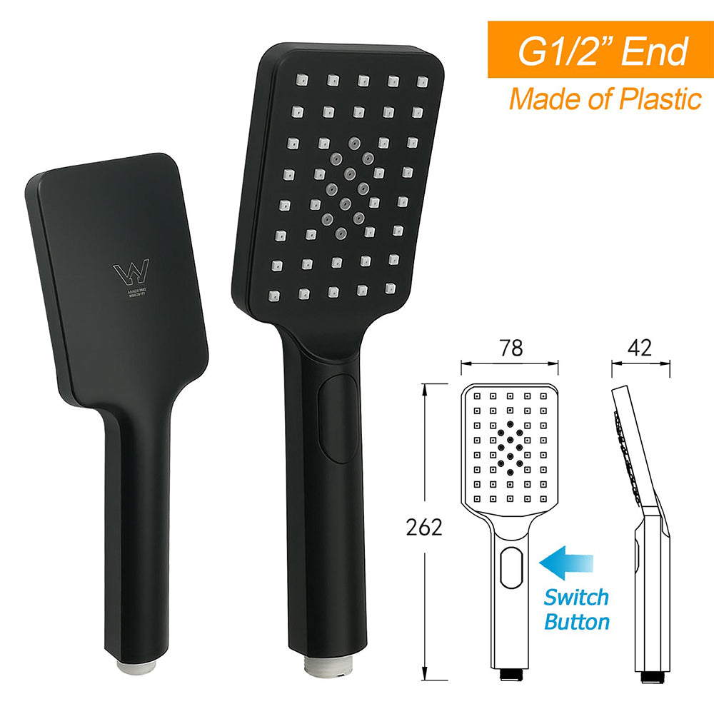 Matt Black Square 2in1 Shower Set 8" Rain Head 3 Modes Handheld Silde Rail Arm