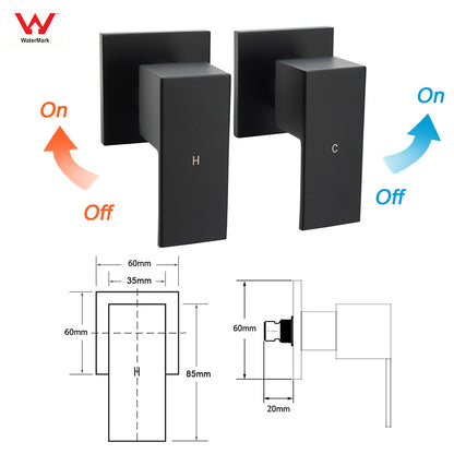 Matt Black Square Twin Shower Set 8" Rain Head 3 Modes Handheld Silde Rail Arm + Taps