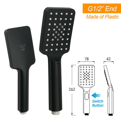 WELS Matt Black Dual Shower Set 10" Square Rain Head Handheld Silde Rail Arm Kit