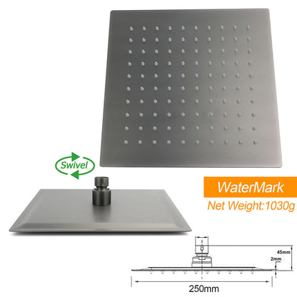 Gun Metal Double Square Shower Head Set 10" Rain Handheld Sliding Rail Diverter