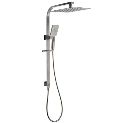 WELS Gun Metal Double Square Shower Head Set 12" Rain Handheld Sliding Rail 2 Way Switch