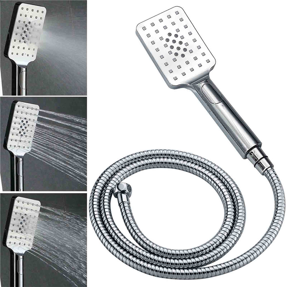 Chrome Twin Square Shower Set 8" Rain Shower Head 3 Function Handheld Rail Arm Mixer
