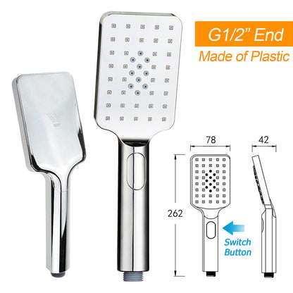 WELS Chrome 8" Dual Square Shower Set Rain Head 3 Modes Handheld Sliding Rail