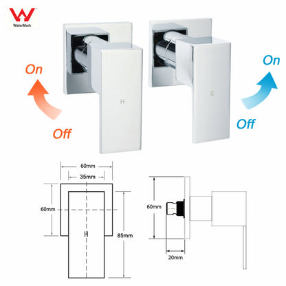 WELS Chrome 8" Twin Square Shower Set Rain Head 3 Modes Handheld Sliding Rail + Taps