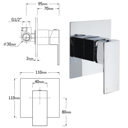 Chrome Dual Square Shower Set 16" Rain Shower Head 3 Function Handheld Rail Arm Mixer