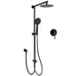 WELS Matt Black Twin Shower 8" Round Rain Head Set Sliding Rail 3 Mode Handheld + Mixer