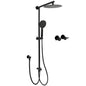 Matt Black Round Dual Shower Set 10" Rain Head 3 Mode Handheld Sliding Rail Arm Twin Taps